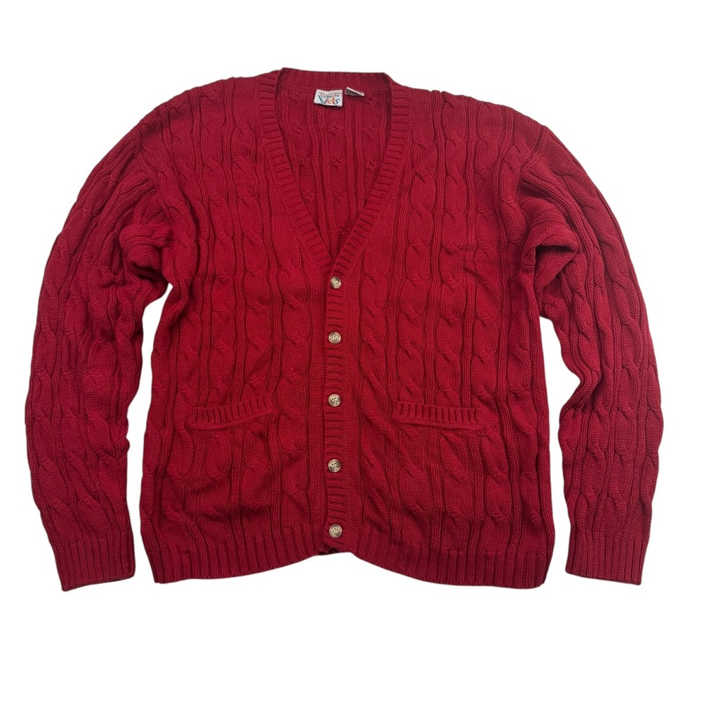 VTG Talbots Kids Red Cable Knit Cardigan Sweater ‎ L/S V-Neck Sz XXL 100% Cotton